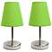 10.5" Iconic Duo Mini Sand Nickel Table Lamp Two Pack Set, Green Shade