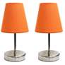 10.5" Iconic Duo Mini Sand Nickel Table Lamp Two Pack Set, Orange Shad
