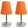 10.5" Iconic Duo Mini Sand Nickel Table Lamp Two Pack Set, Orange Shad
