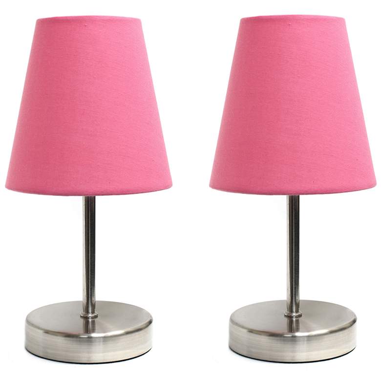 Image 1 10.5" Iconic Duo Mini Sand Nickel Table Lamp Two Pack Set, Pink Shades