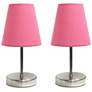 10.5" Iconic Duo Mini Sand Nickel Table Lamp Two Pack Set, Pink Shades