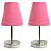 10.5" Iconic Duo Mini Sand Nickel Table Lamp Two Pack Set, Pink Shades