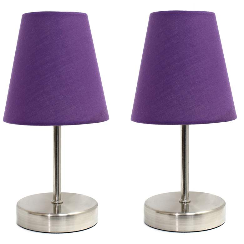 Image 1 10.5" Iconic Duo Mini Sand Nickel Table Lamp Two Pack Set, Purple Shad