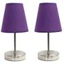 10.5" Iconic Duo Mini Sand Nickel Table Lamp Two Pack Set, Purple Shad