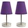 10.5" Iconic Duo Mini Sand Nickel Table Lamp Two Pack Set, Purple Shad