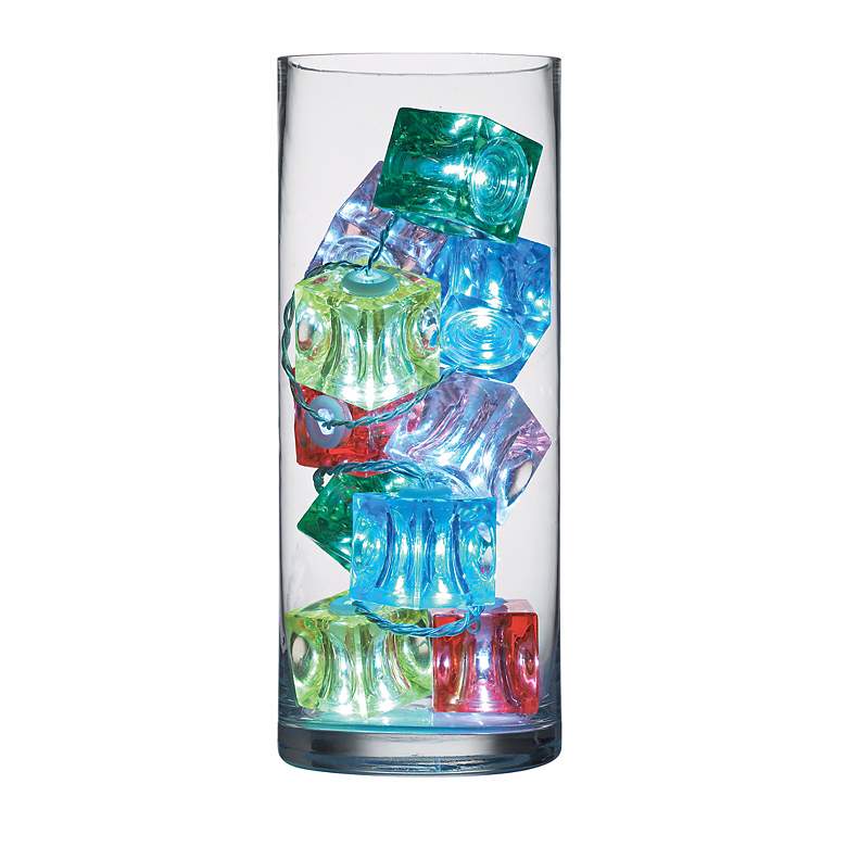 Image 1 10 Colored Ice Cube LED Lights in Clear Vase