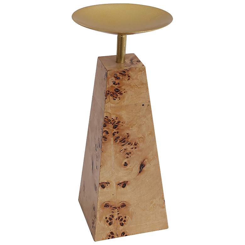 Image 1 10" High Brown And Gold Burl Wood Pedestal Candle Holder