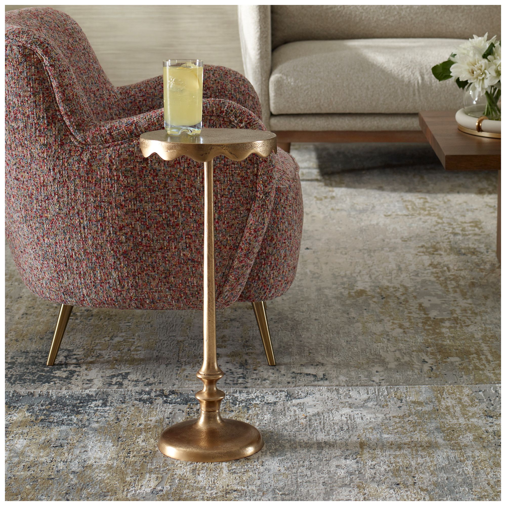 Image 3 10" Wide x 23 1/4" High Brass Metal Accent Table more views