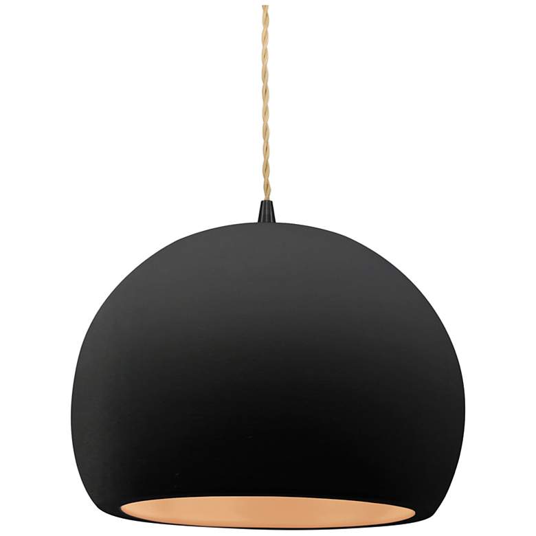 Image 1 10"W Carbon/Gold Frame Matte Black Globe Beige Twisted Cord Pendant