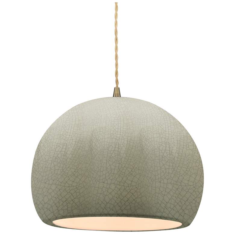 Image 1 10"W Celadon Frame Antique Brass Globe Beige Twisted Cord LED Pendant