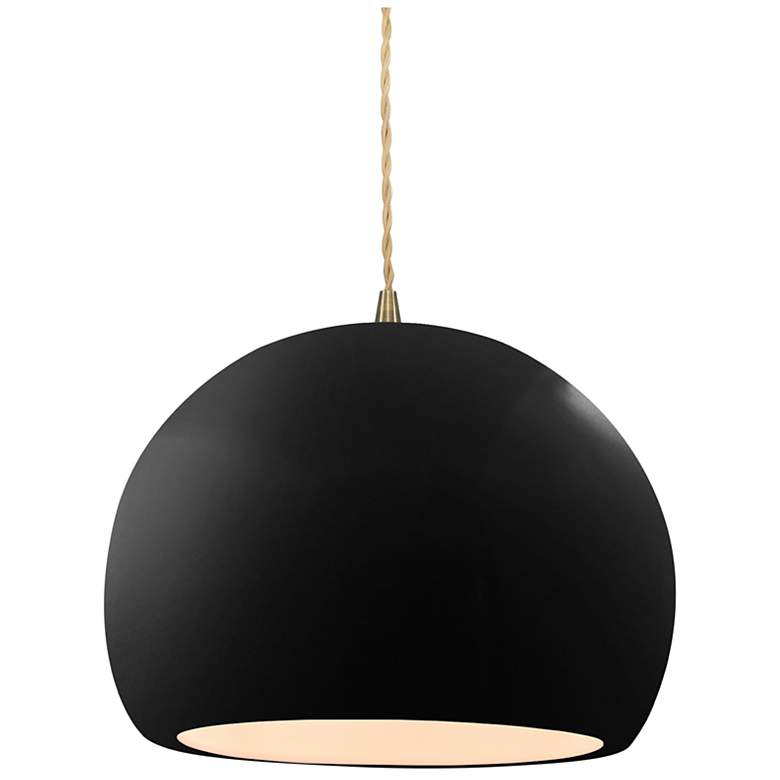 Image 1 10"W Gloss Black/White Frame Antique Brass Globe Beige Twisted Cord Pe