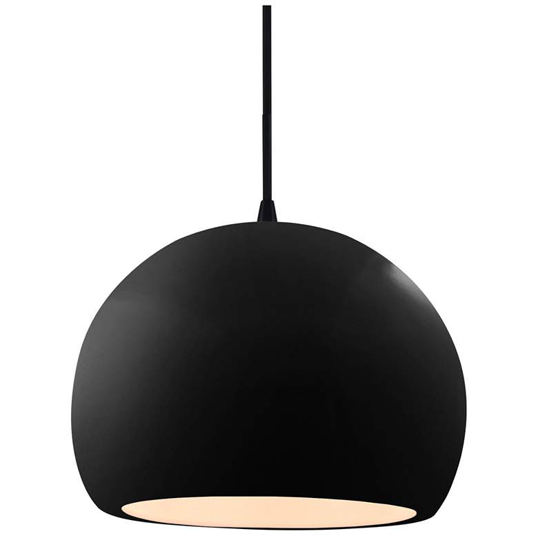Image 1 10"W Gloss Black/White Frame Matte Black Globe Black Cord LED Pendant