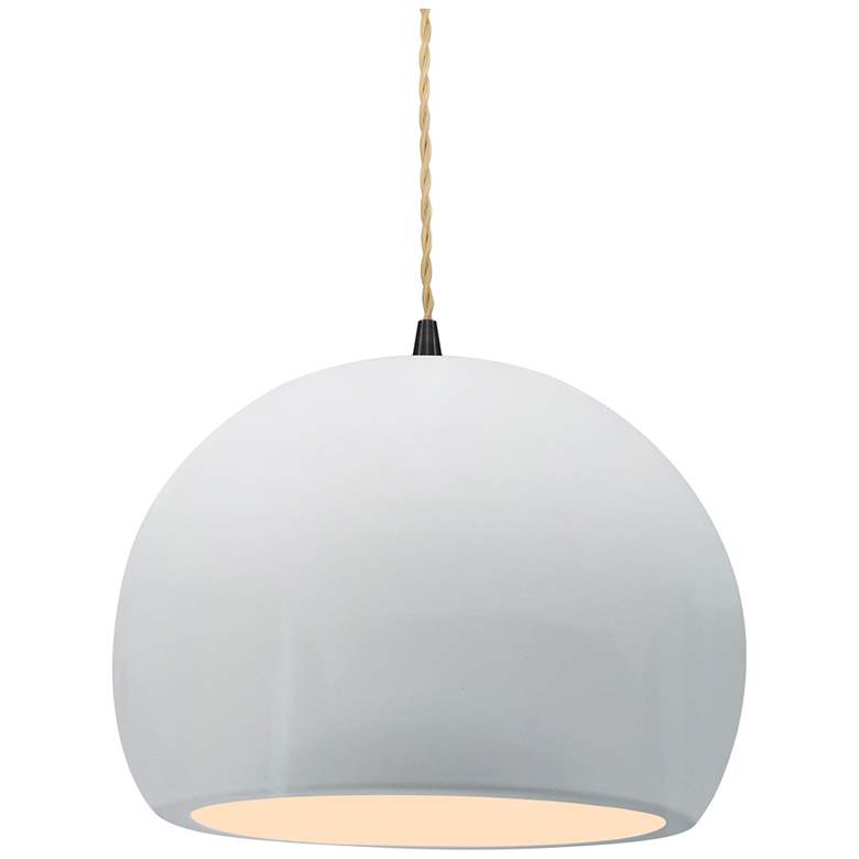 Image 1 10"W Gloss White Frame Matte Black Globe Beige Twisted Cord LED Pendan