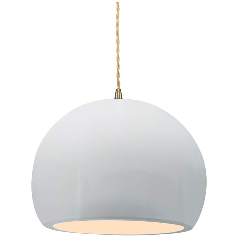 Image 1 10"W Gloss White Sided Frame Antique Brass Globe Twisted Cord LED Pend