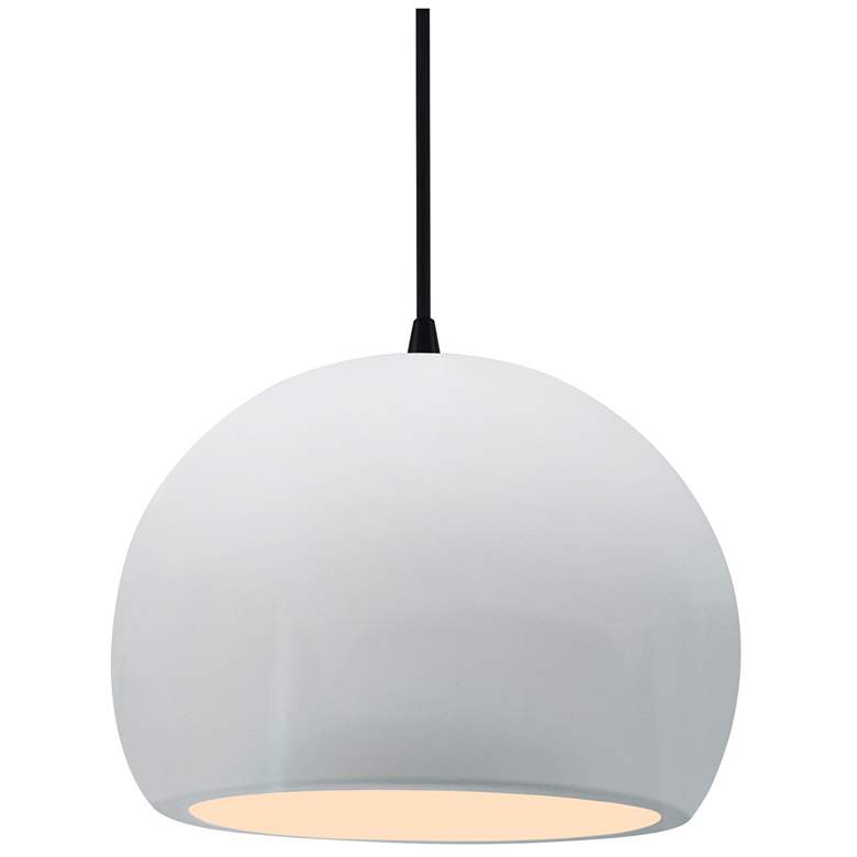 Image 1 10"W Gloss White Sided Frame Matte Black Globe Black Cord LED Pendant