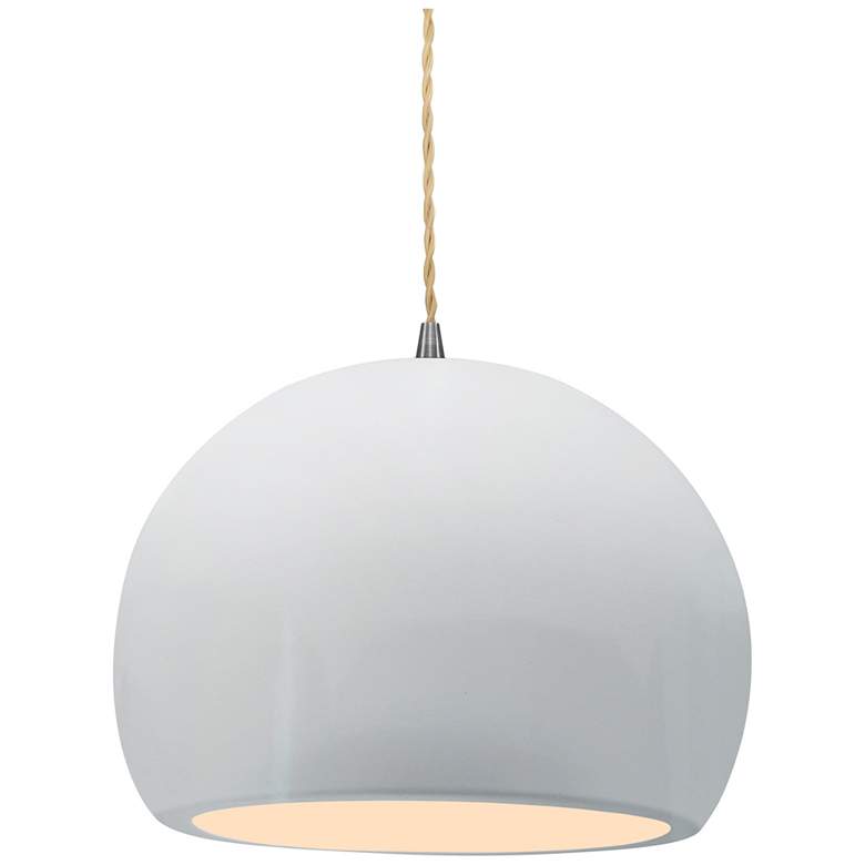 Image 1 10"W Gloss White Sided Frame Nickel Globe Beige Twisted Cord LED Penda