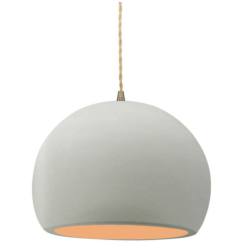 Image 1 10"W Matte White/Gold Frame Antique Brass Globe Twisted Cord LED Penda