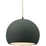 1_10"W Pewter Green Frame Matte Black Globe Beige Twisted Cord LED Penda