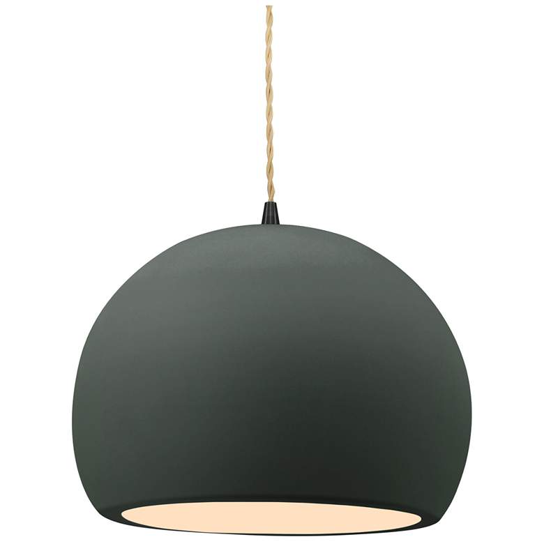 Image 1 10"W Pewter Green Frame Matte Black Globe Beige Twisted Cord Pendant
