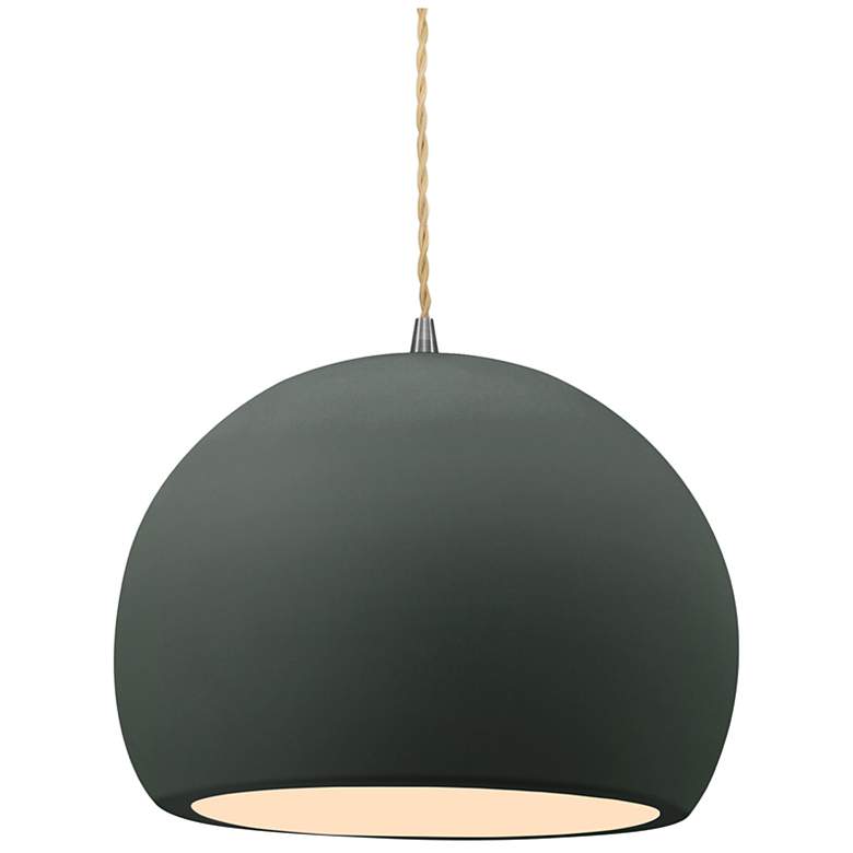 Image 1 10"W Pewter Green Frame Nickel Globe Beige Twisted Cord LED Pendant