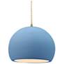 1_10"W Sky Blue Frame Antique Brass Globe Beige Twisted Cord LED Pendant