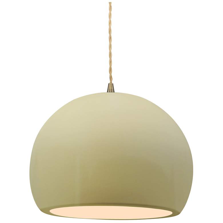 Image 1 10"W Vanilla Gloss Frame Antique Brass Globe Beige Twisted Cord Pendan