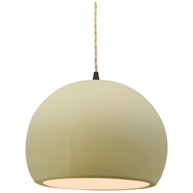 Image 1 10"W Vanilla Gloss Frame Matte Black Globe Beige Twisted Cord Pendant