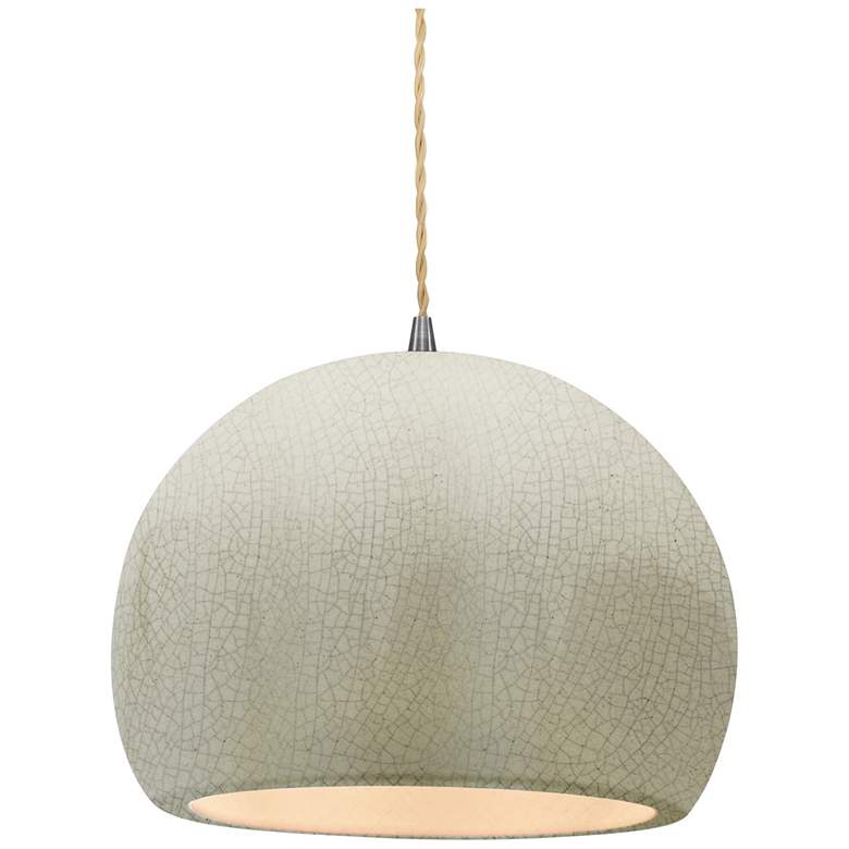 Image 1 10"W White Crackle Frame Nickel Globe Beige Twisted Cord LED Pendant