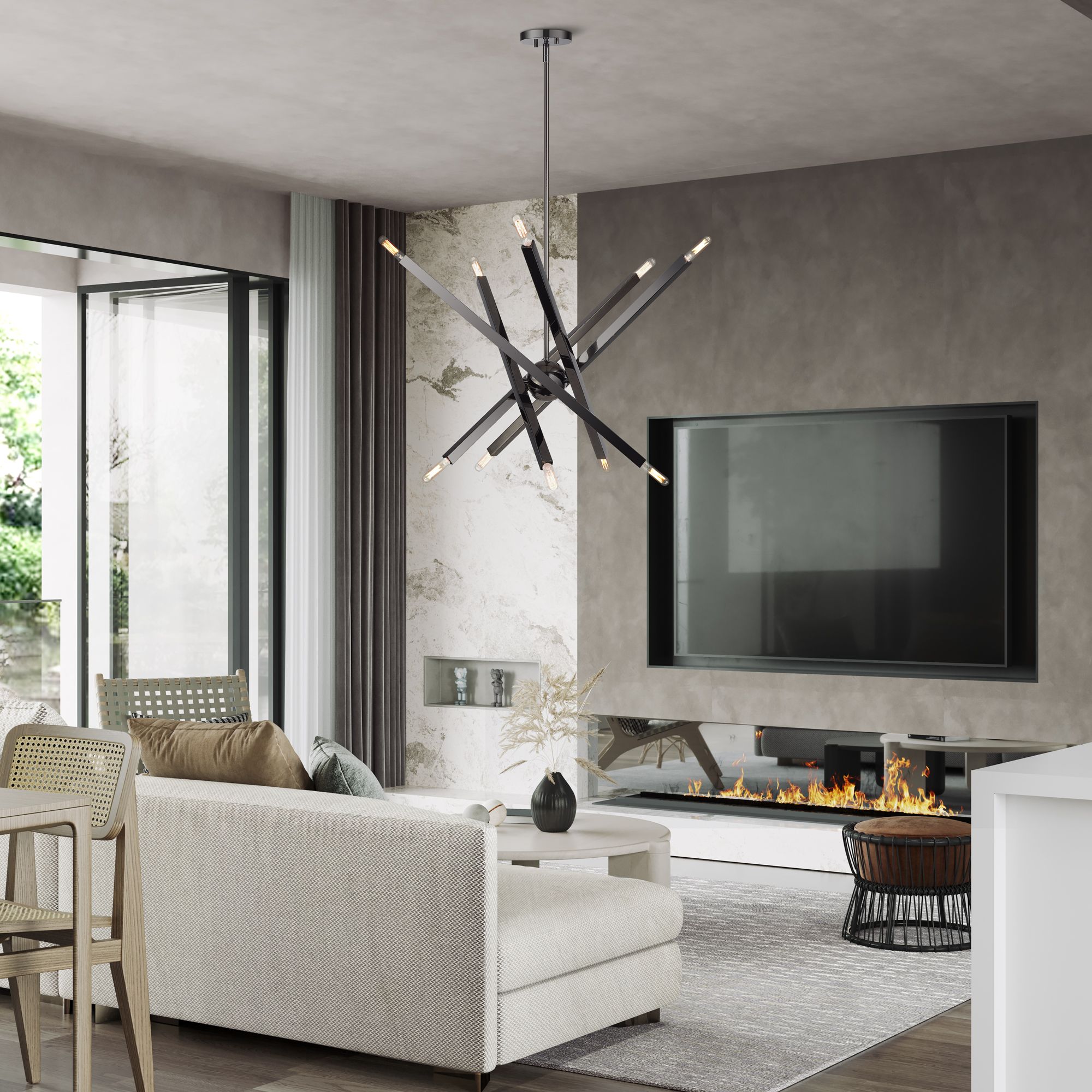 10 Light Black Chrome Large Chandelier