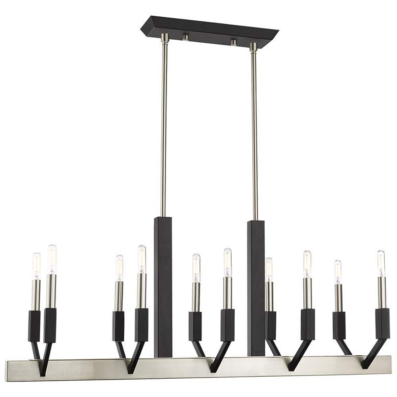 Image 1 10 Light Brushed Nickel & Black Linear Chandelier