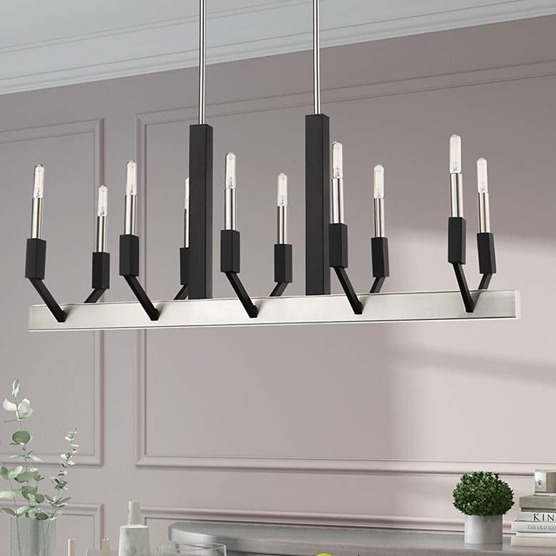 Image 1 10 Light Brushed Nickel & Black Linear Chandelier