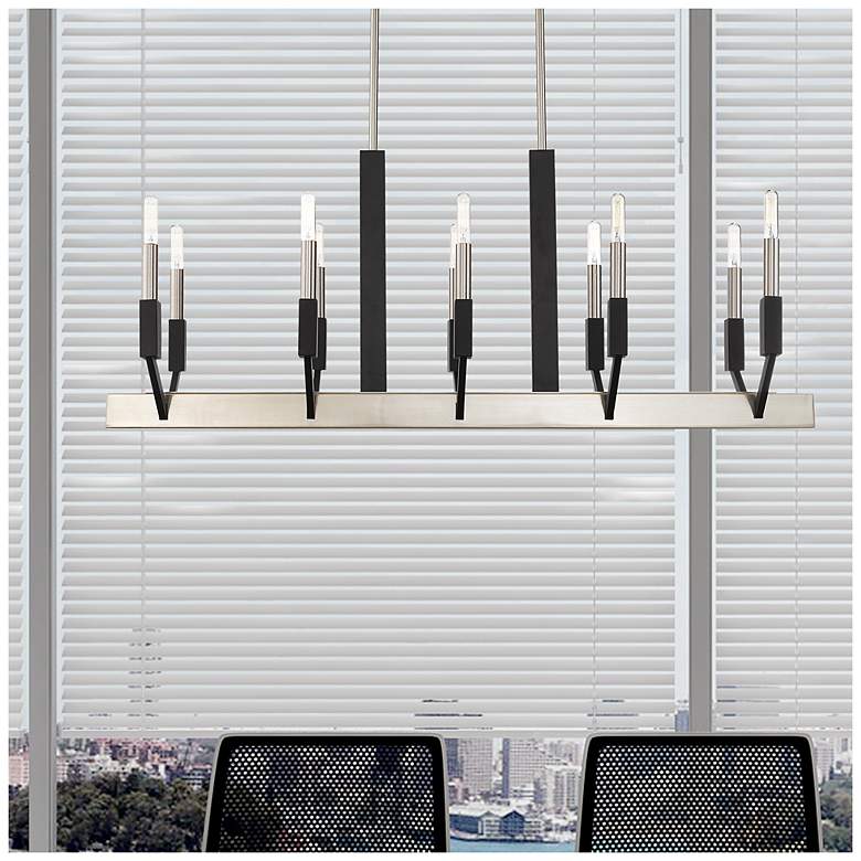 Image 5 10 Light Brushed Nickel & Black Linear Chandelier more views
