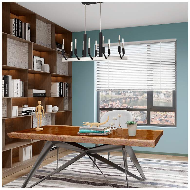 Image 6 10 Light Brushed Nickel & Black Linear Chandelier more views