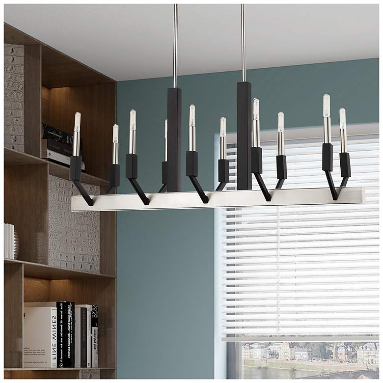 Image 7 10 Light Brushed Nickel & Black Linear Chandelier more views