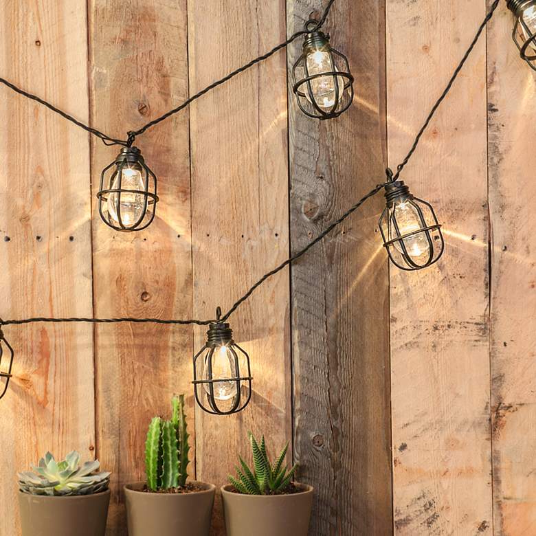 Image 1 10-Light Cage Black Exposed Bulb LED String Light Set