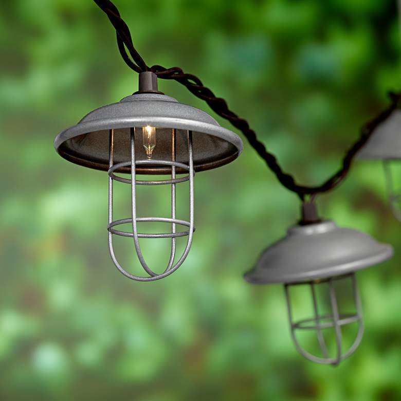 Image 1 10-Light Galvanized Metal Lantern Indoor/Outdoor String Ligh