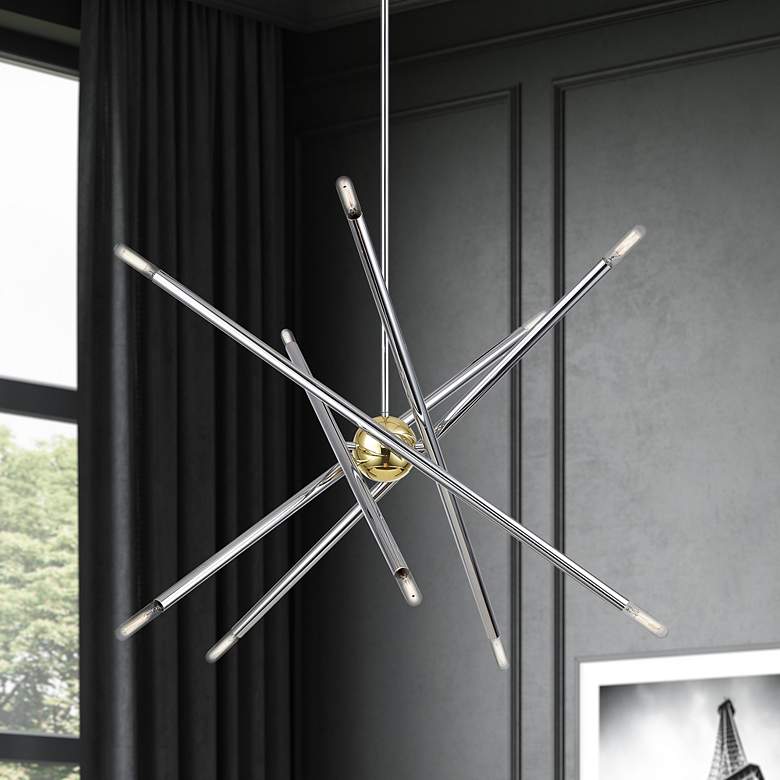 Image 1 10 Light Polished Chrome Chandelier with Polished Brass Finish Accents