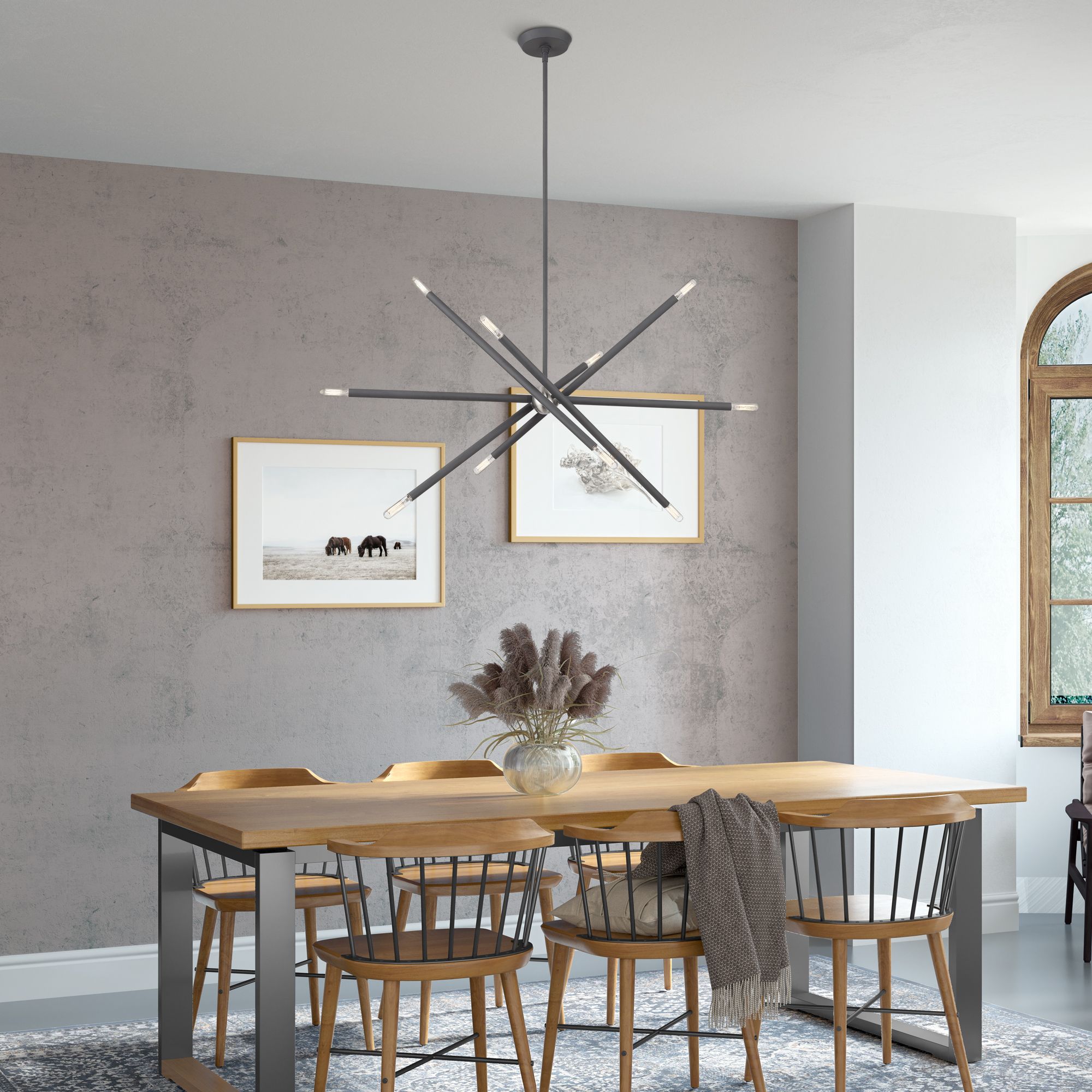 10 Light Scandinavian Gray Large Linear Chandelier