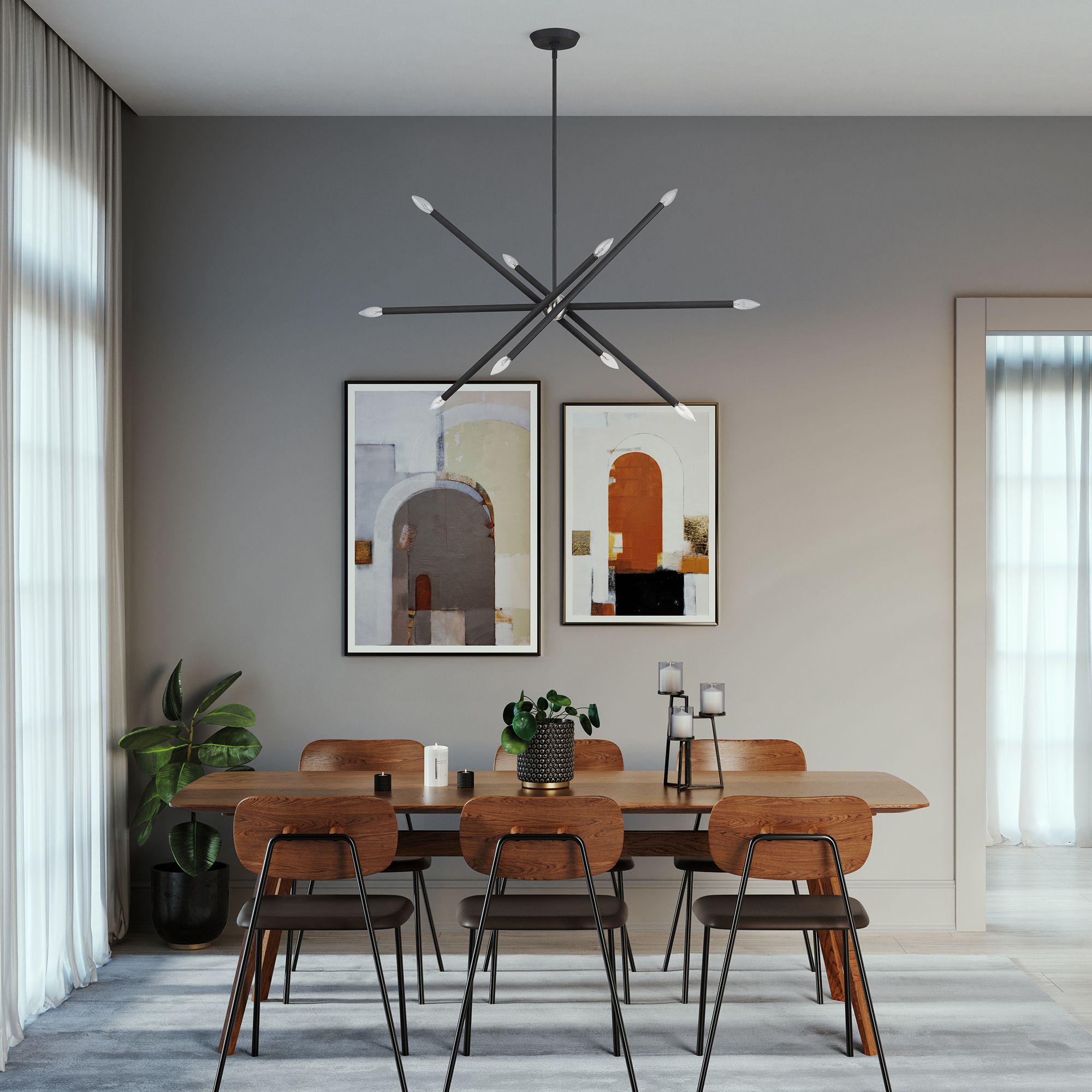 10 Light Scandinavian Gray Large Linear Chandelier