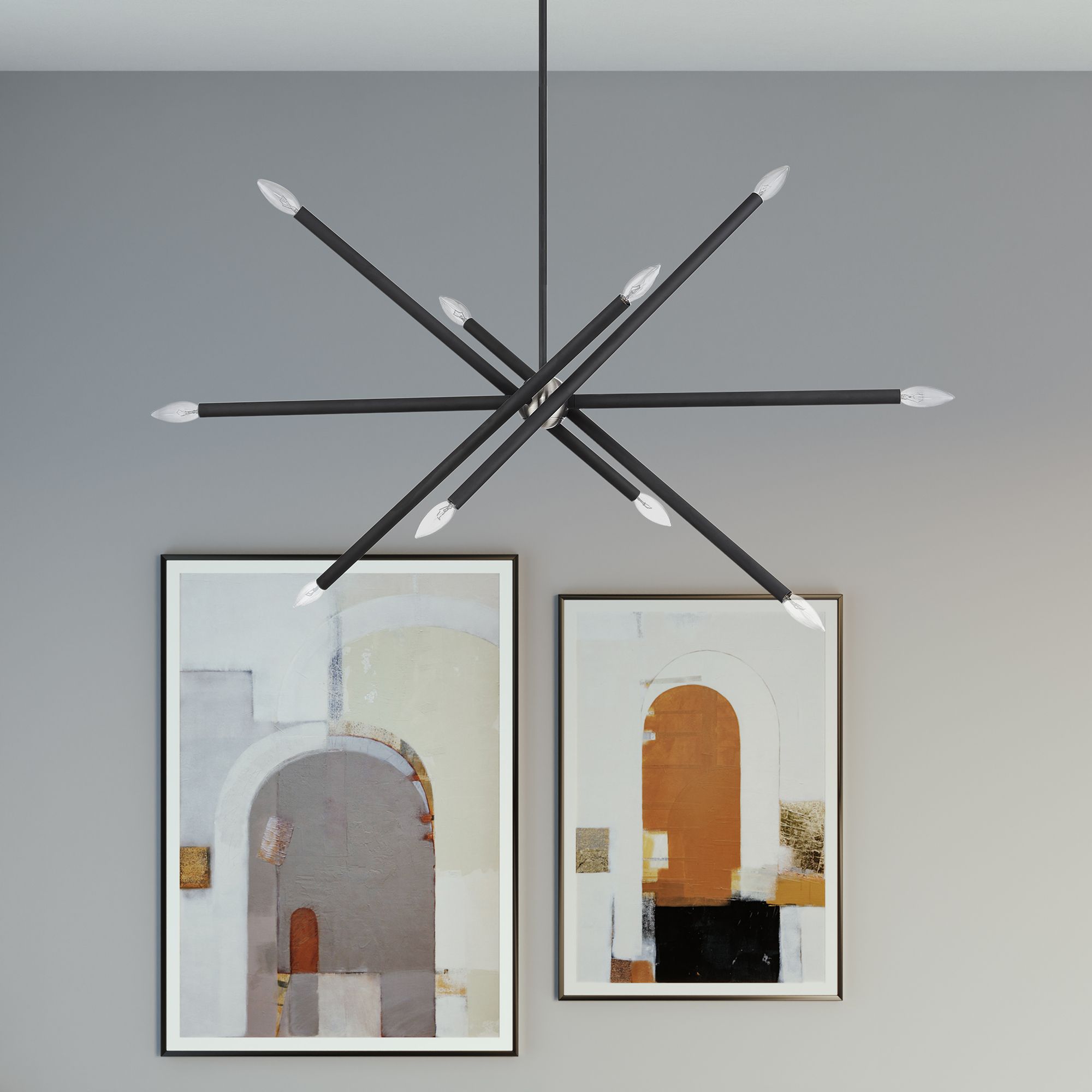 10 Light Scandinavian Gray Large Linear Chandelier