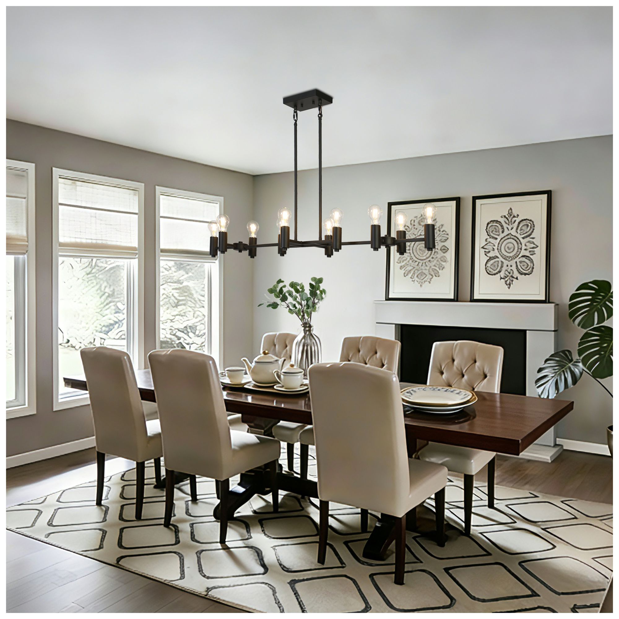 Image 2 10-Lights 49.2"W Linear Matt Black Chandeliers more views