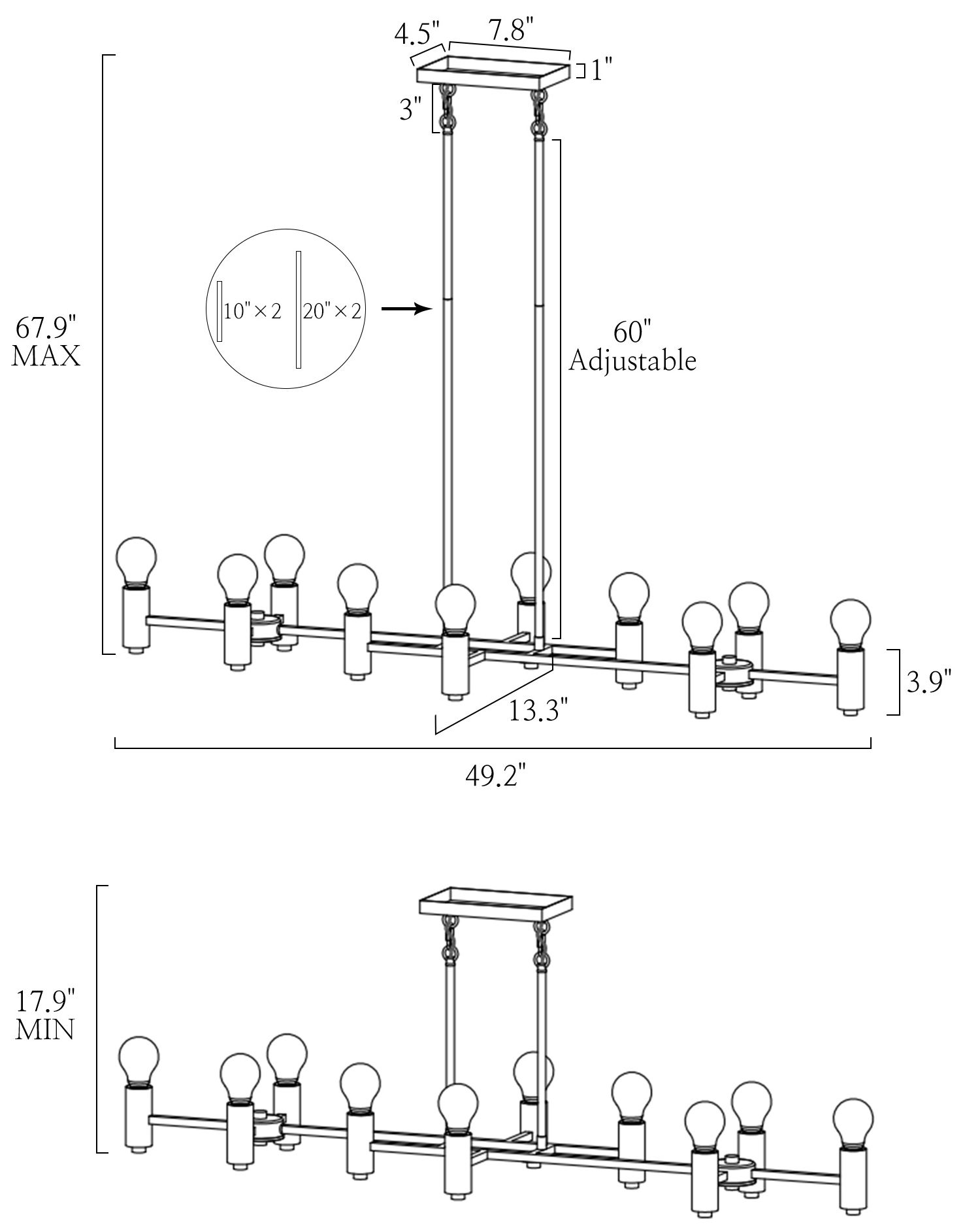 Image 5 10-Lights 49.2"W Linear Matt Black Chandeliers more views