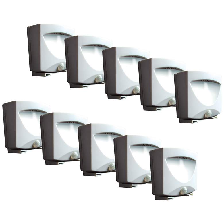 Image 1 10-Pack White Finish 3 inch Wide Battery Powered LED Outdoor Night Lights