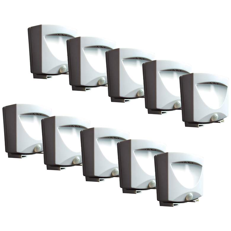 Image 1 10-Pack White Finish 3" Wide Battery Powered LED Outdoor Night Lights