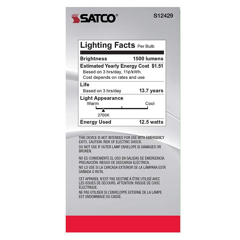 Image 4 100 Watt Equivalent Satco Clear 12.5W 2700K LED Dimmable E26 more views