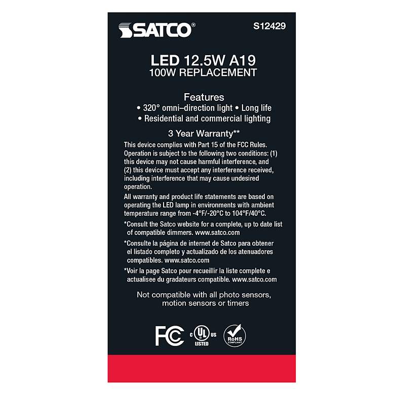 Image 5 100 Watt Equivalent Satco Clear 12.5W 2700K LED Dimmable E26 more views