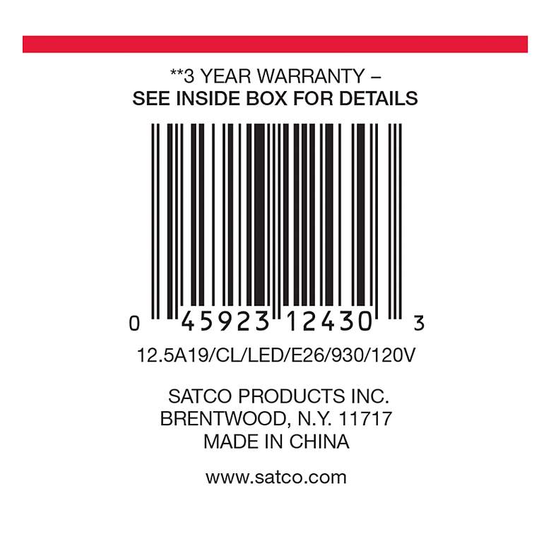 Image 7 100 Watt Equivalent Satco Clear 12.5W 3000K LED Dimmable E26 more views
