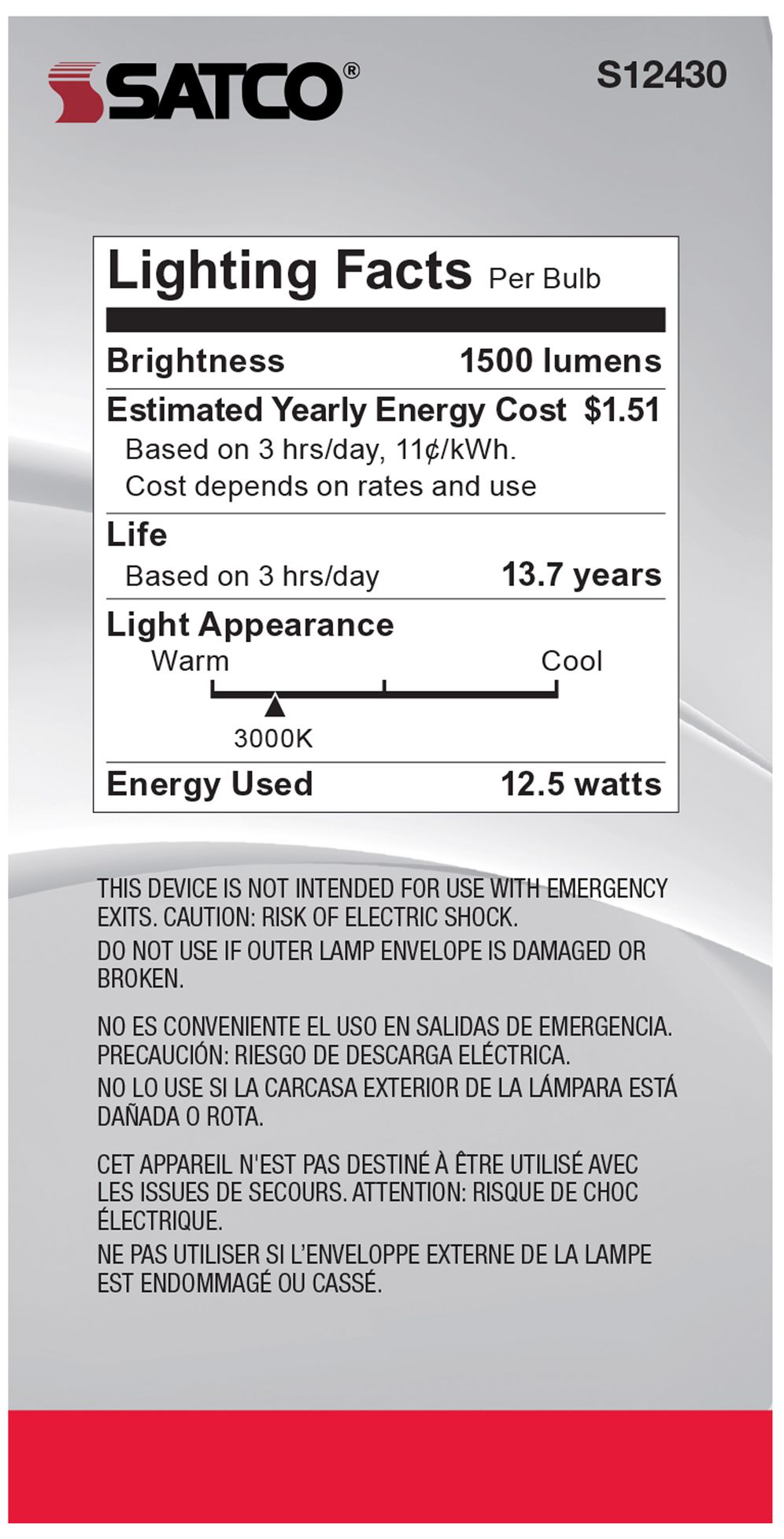 Image 4 100 Watt Equivalent Satco Clear 12.5W LED Dimmable E26 A19 6-Pack more views