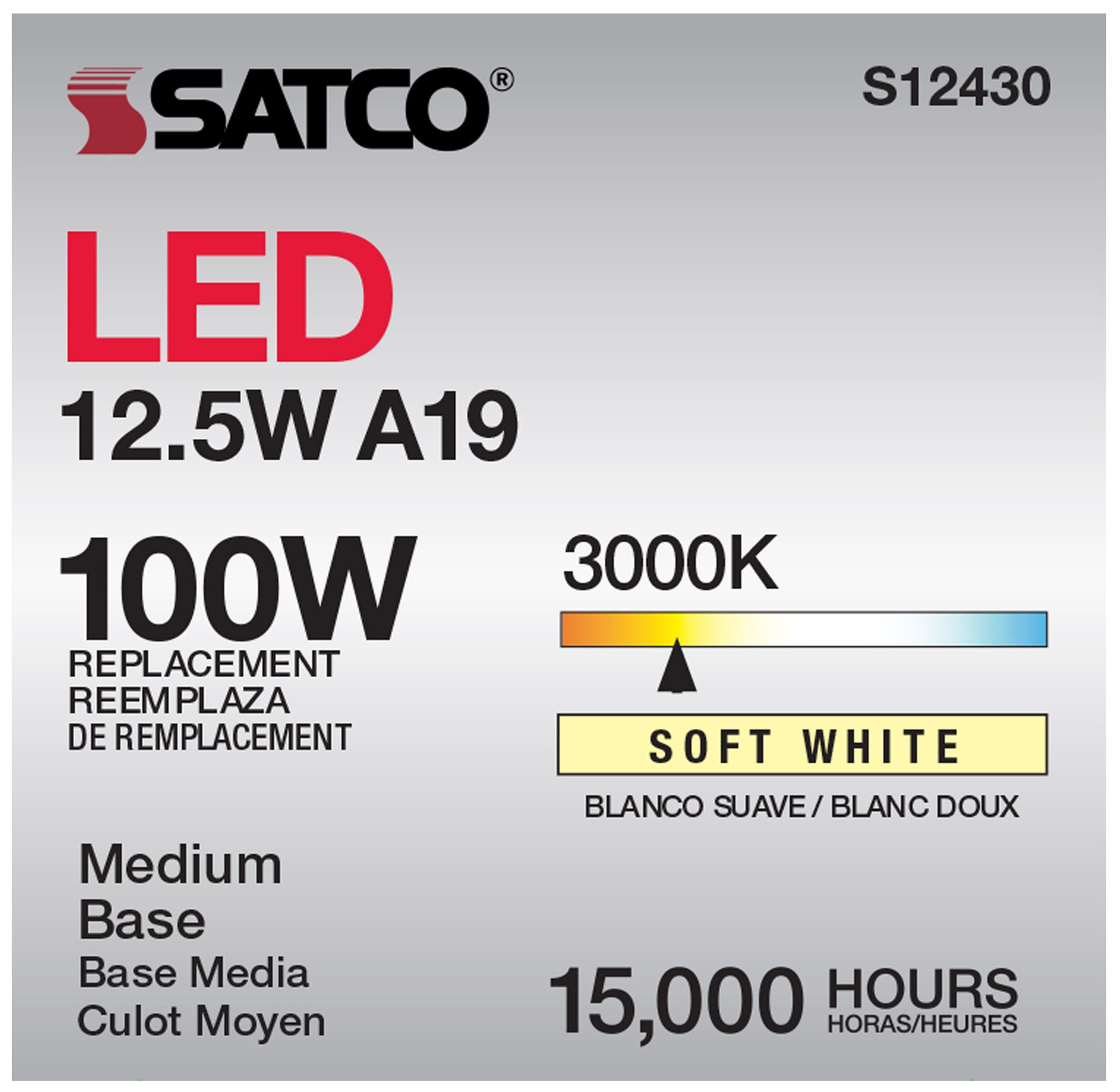 Image 6 100 Watt Equivalent Satco Clear 12.5W LED Dimmable E26 A19 6-Pack more views