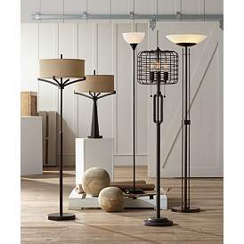 Image1 of Franklin Iron Works Tremont 62" 2-Light Floor Lamp with Burlap Shade in scene